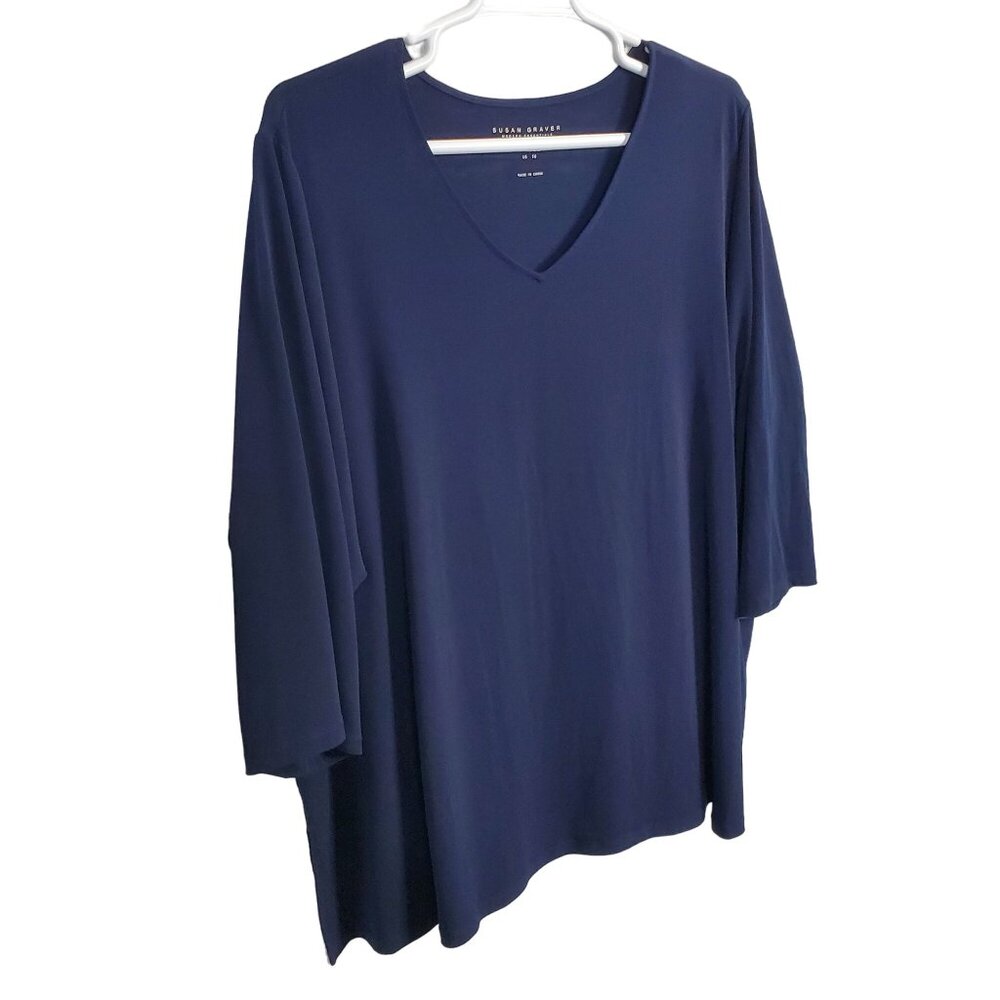 Susan Graver Modern Essentials Size 5X Tunic Top V-Neck Liquid Stretch Knit Blue